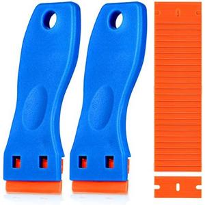 KUSUFEFI Plastic Razor Blade Scraper, 2PCS Scraper Tool with 60PCS Plastic Blades, Cleaning Scraper Remover for Stickers, Decals, Adhesive, Labels, Paint, Glass, Car, Window, Caulk, No Scratches