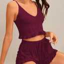 Avanova Women Sexy 2 Piece Pajama Set Ruffle Trim Cami Top and Shorts Sleepwear Set (Red, XS)