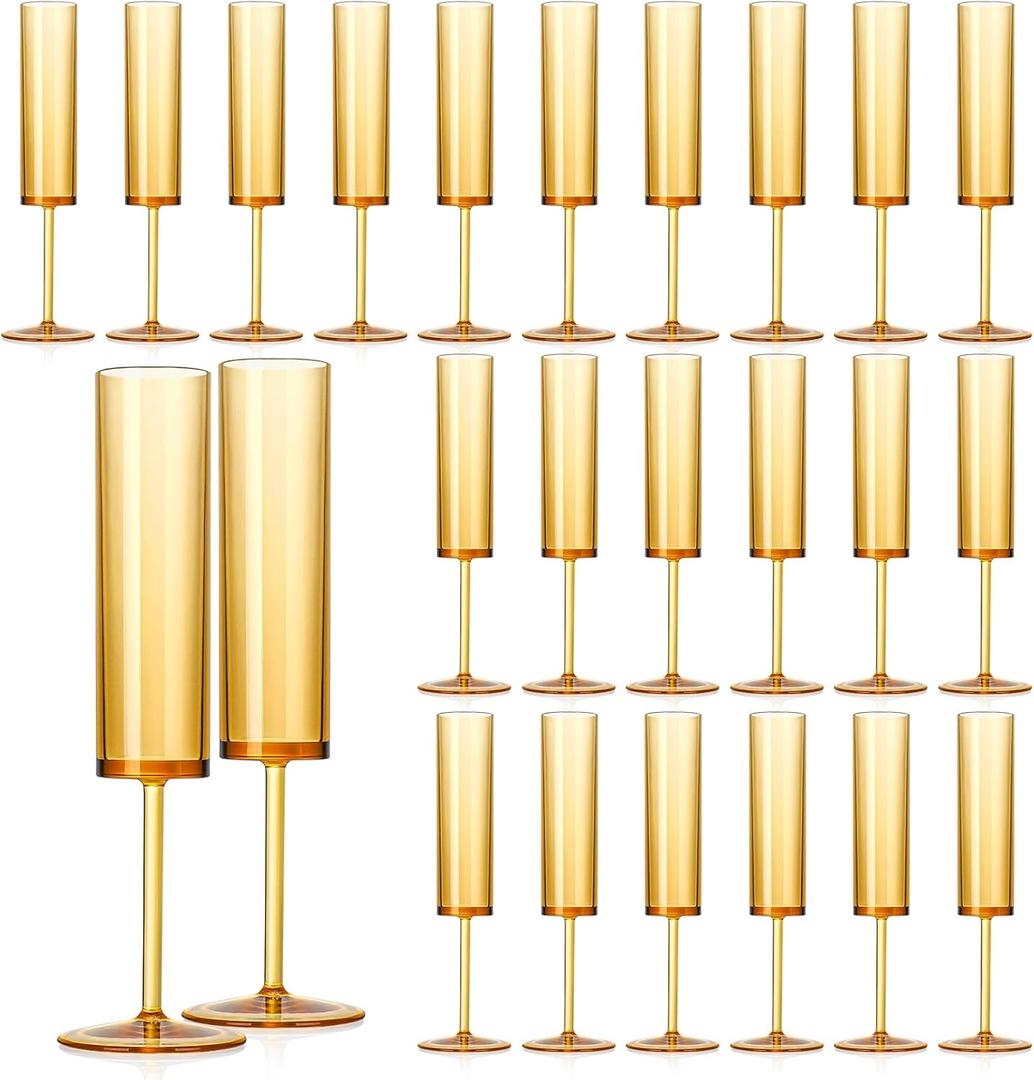 24 PCS Amber Champagne Flutes Plastic 5.4 Oz Acrylic Champagne Glasses Mimosa Flutes Glass Colored Sparkling Wine Glass Reusable Amber Toasting Glasses for Weddings Party Bar Birthday Use