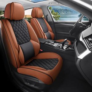 Car Seat Covers, Luxury Faux Leather Waterproof Non-Slip Seat Protector Universal Fit for Most Cars SUVs Trucks Pick-ups,Car Interior Accessories (Brown Black, Full Set)