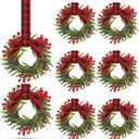 Dingion 8 Pcs 6 Inch Mini Cabinets Christmas Wreaths for Kitchen Mini Norfolk Wreath with Ribbon Bows and Berry Hanging Artificial Greenery for Farmhouse Door Wall Window Decor(Stylish Style)