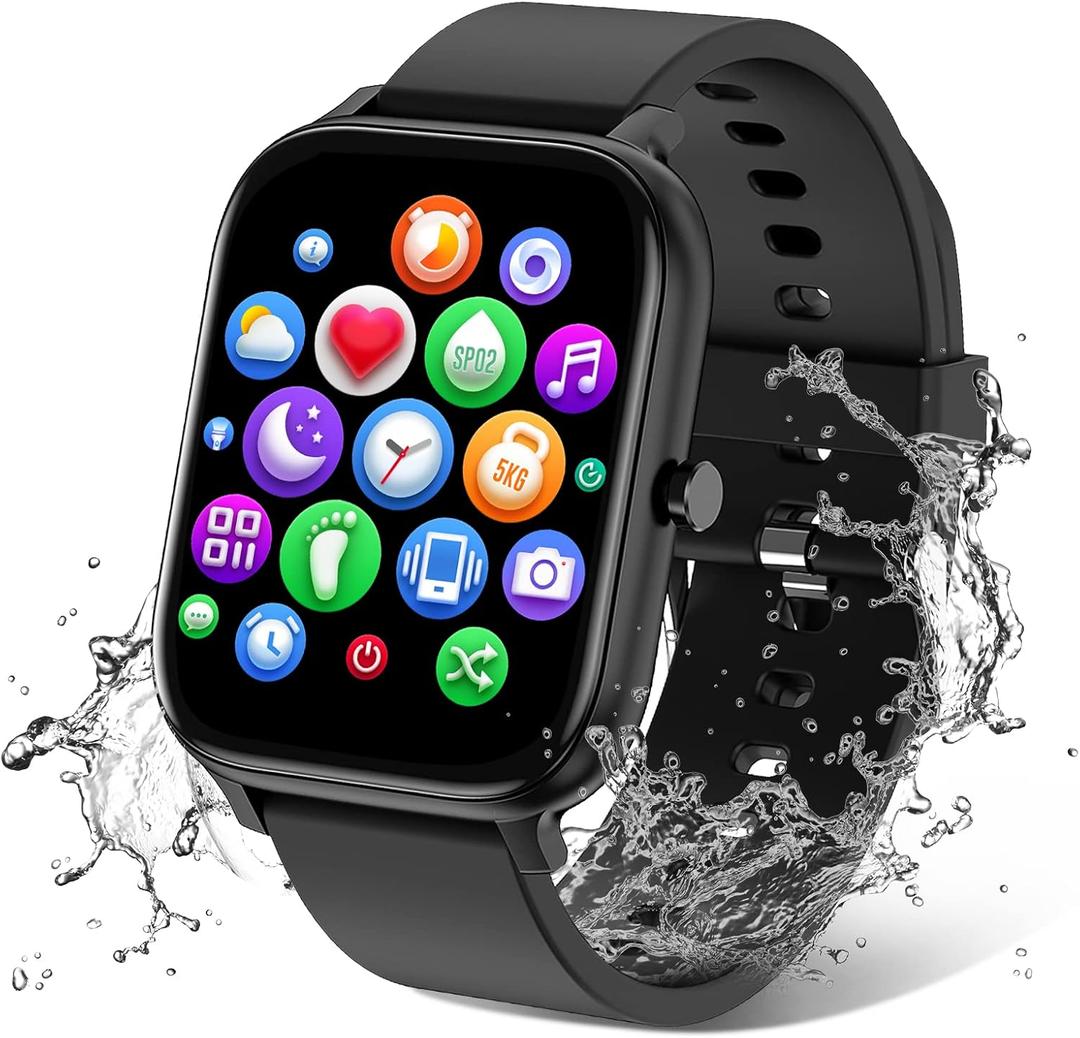 Smart Watch for Men Women Compatible with iPhone Samsung Android Phone 1.69 inch Full Touch Screen IP68 Waterproof Bluetooth Fitness Tracker Heart Rate/Sleep Monitor (Black)