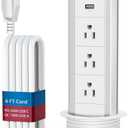 BTU Pop Up Outlet for Countertop with Fast Charging USB Ports, Retractable Recessed Outlet with 3 AC Outlet, 2 USB C Ports, 1 USB A Port for Kitchen Island Countertop Desk Recessed Power Outlet (White)