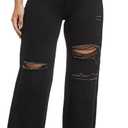 THUNDER STAR Womens High Waisted Wide Leg Jeans Stretchy Distressed Denim Pants (Black, M)