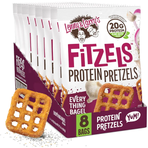 Lenny & Larry's Everything Bagel FITZELS- Savory Pretzel Snacks Incredibly Tasty, High Protein Salty, Vegan, 20 g's of Plant Based Protein 8 (eight) Bags, 3 oz Each, Best By: 06/12/2026