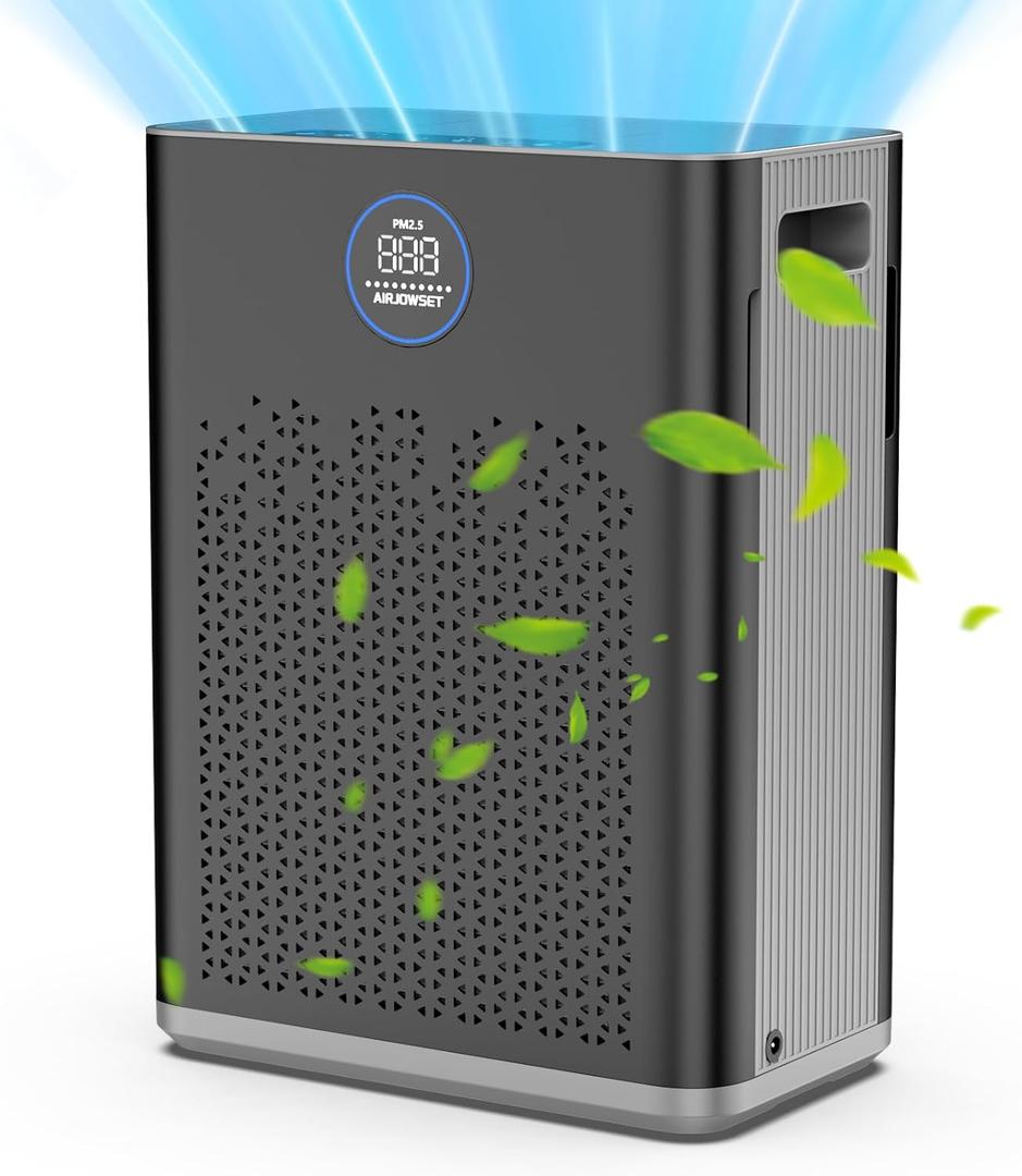 Air Purifier with Washable Filter for Home Large Room up to 2800ft, AIRJOWSET Air Purifiers for Bedroom with H14 Filters, 22dB Sleep Mode with Timer, Air Cleaner for Smoke Dust Odors Pollen Pet Hair