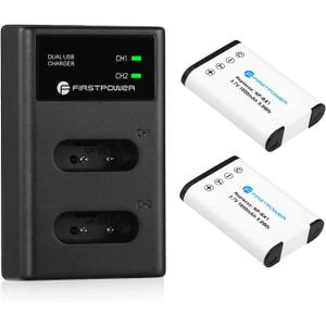 FirstPower NP-BX1 Battery 2-Pack and Dual USB Charger for Sony ZV-1, ZV-1 II, ZV-1F, Cyber-Shot DSC-RX100, DSC-RX100 II, RX100M II, DSC-RX100 III, DSC-RX100 IV, DSC-RX100 V, DSC-RX100 VII and More
