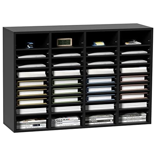 VEVOR 27 Compartments Wood Literature Organizer, Adjustable Shelves, Medium Density Fiberboard Mail Center, Office Home School Storage for Files, Documents, Papers, Magazines, Black+White
