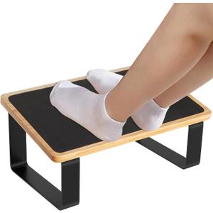 Foot Rest for Under Desk at Work, New Upgrade Wooden with Metal Ergonomic Foot Stools with Non-Slip Rubber Stepping Surface, Office Footstools Under Desk Pressure Relief, Matte Black Thicken Footrest