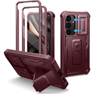 Dexnor for Samsung Galaxy S25 Case with Built-in Slide Camera Cover & Screen Protector & Kickstand,Heavy-Duty Shockproof Rugged Case Full-Body Bumper Protective Cover for Galaxy S25(2025),Maroon Red