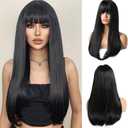 Esmee Long Straight Black Wigs for Women Natuaral Synthetic Layered Hair Brunette Wig with Fringe for Daily Party Cosplay Use-26 Inches