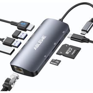 ABLEWE USB C Hub Ethernet, Multiport USB C to HDMI Hub, 8 in 1 4K@60Hz USBC Adapter,1000Mbps, 100W PD, 3 USB 3.0 Ports, Docking Station Compatible for MacBook, Tablet, Phone, Type C Devices (Grey)
