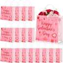 Sweetude 24 Pcs Galentines Day Gift Bags Bulk Pink and Red Clear PVC Goodie Bags with Handles 7.87 x 3.1 x 7.87 Inch Double Sided Reusable Treat Wrapping for Valentines Exchange Gift Party Favors