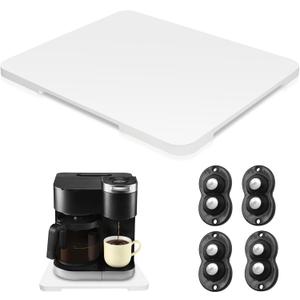 Appliance Slider 360 Rolling Tray for Coffee Maker- Bamboo Coffee Pot Slider Tray Countertop Rotation Sliding Tray with Wheels, Small Appliances Mat Easily from Under The Cabinet White(13.9"x11.6")