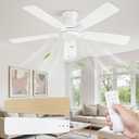 Fanbulous 46 Inch Flush Mount Ceiling Fan No Light with Remote,White Modern Low Profile Ceiling Fan Without Light,6-Speeds,Quiet Reversible DC Motor,Indoor&Outdoor Ceiling Fans for Bedroom,Living Room