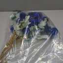 Hananona 12 Piece Artificial Chrysanthemum Flowers, Blue Mini Kiku Pom Pom Mums Patriotic Flower Faux Floral Arrangements 4th of July Centerpiece for Home Kitchen Decor (12, Blue)