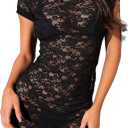 acelyn Women’s Sexy Floral Lace Bodycon Mini Dress Long Sleeve Mock Neck Cocktail Party Birthday Club Dress, Medium