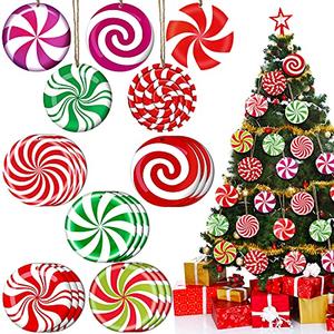 Blulu 30 Pcs Christmas Candy Tree Ornament Hanging Wood Peppermint Candy Cane Lollipop Ornaments for Christmas Tree with Ropes for Themed Xmas Supplies Decor