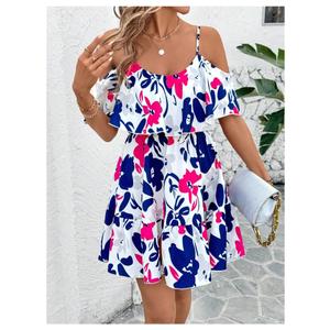 SOLY HUX Women's Boho Floral Print Cold Shoulder Dress Short Sleeve Ruffle A Line Vacation Elegant Mini Dresses Multicolor Floral, X-Large