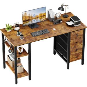 Lufeiya 47 inch Desk with 4 Drawers & Storage Shelves, Writing Work Study Computer Desk for Home Office Bedroom, Modern Simple Student PC Desks Table, Rustic Brown