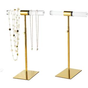 Acrylic Jewelry Towers - Stainless Steel Long Necklace Stand, Adjustable Height Tabletop Jewelry Organizer for Home & Boutique