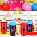 24 Pcs Spider Party Supplies Gift Spider Cup Bulk 16oz Thick Plastic Disposable Hot Cold Drink Cup Web Birthday with Lid for End of The Year Holiday Gifts (Red,Purple)