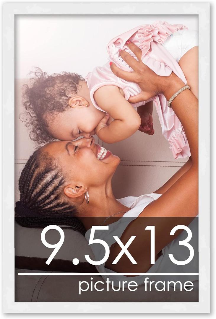 Poster 9.5x13 Frame White Solid Pine Wood Picture Frame | UV Acrylic, Foam Board Backing & Hanging Hardware