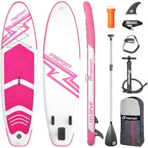 FBSPORT 11' Premium Stand Up Paddle Board, Yoga Board with SUP Accessories & Carry Bag | Wide Stance, Surf Control, Non-Slip Deck, Leash, Paddle and Pump for Youth & Adult