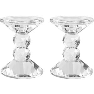 2-Pack Crystal Candle Holders, Clear Crystal Taper or Pillar Candlesticks, Table Centerpiece Home Decor for Wedding, Dining, Party(4.9in Tall)