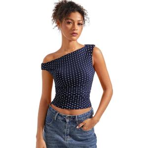 SUUKSESS Women Off Shoulder Tops Sleeveless Shirts Y2K Going Out Crop Tank Top (L)