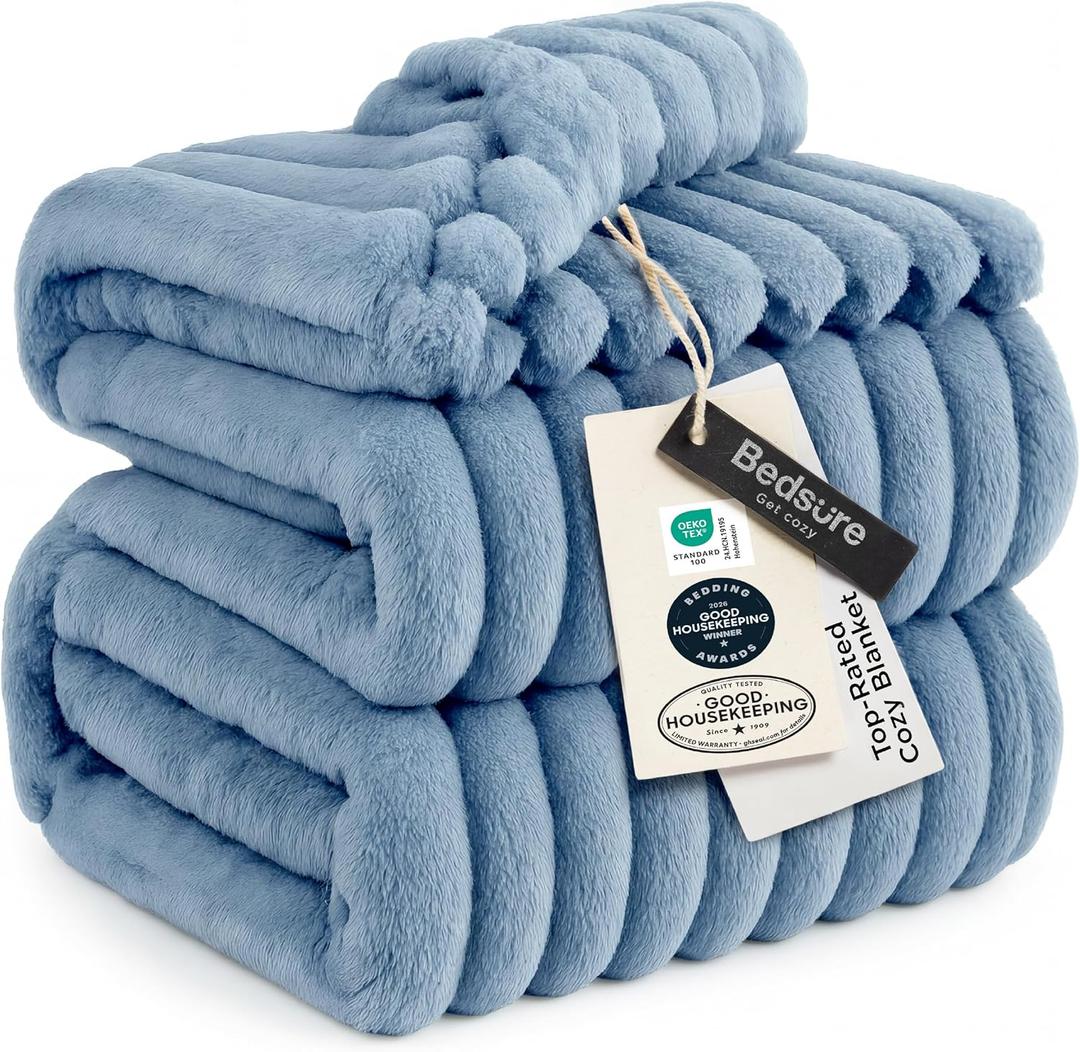 Bedsure GentleSoft Queen Blanket for Bed - Cozy Soft Blankets for Women, Cute Large Fall Throws for Girls, Blue, 90x90 Inches