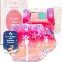 Reusable Cloth Diapers with Wetness Indicator, Swim Diaper, 1 Waterproof Skin Friendly CoversInsert One Size Adjustable Washable Diapers for Baby (11-33 pounds, 0-3 Years, Cherry Blossom)