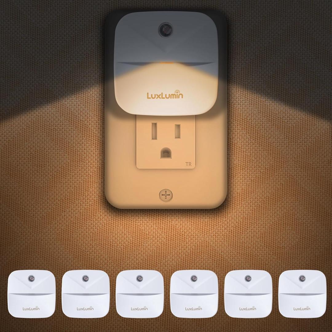 LuxLumin LED Night Lights Plug into Wall with Dusk-to-Dawn Sensor, Automatically Turn on and Off,Night Light for Kids,Bedroom,Bathroom,Stairs,Warm White, 6 Packs