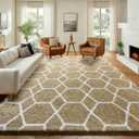 ONASAR 7x9 Area Rugs for Living Room Bedroom, Large Fluffy Beige and White Throw Rug, Geometric Soft Plush Shaggy Indoor Floor Carpet for Nursery Kids Girls Boys Teen Dorm Home Decor Aesthetic