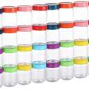 novelinks 8oz Plastic Jars With Lids Colorful Lid Mason Jars 32 Pack 8 oz Plastic Containers With Lids For Diy Food Milkshake Salads Snake Jams Spices (32)