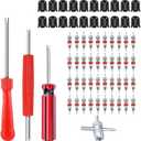 Riseuvo Valve Stem Removal Tool - 40Pcs Valve Cores, 4-Way Valve Tool, Valve Core Remover Tool, Tire Repair Schrader Valve Tool