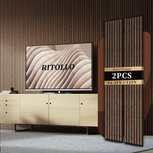 Wood Panels for Wall and Ceiling, 94.5"11" Acoustic Wood Wall Panels for Interior Wall Decor, 3D Wood Slat Wall Panel/Fluted Sound Absorbing Panel - Dark Walnut 2 Pack