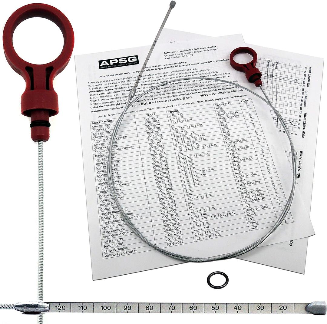 Transmission Fluid Dipstick - Tool - | Compatible with Chrysler Jeep Dodge VW Vehicles. | W/Instructions + Cap O-Ring | Automatic Trans: 8863B, 9336,42RLE, NAG1, 62TE 2.7 3.5 3.6 3.7 5.7 6.1 6.4
