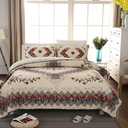 Floral Patchwork Quilt Set Queen Size Authentic Embroidered Stitching Bedspread Coverlet 100% Cotton Beige French Country Reversible Bed Cover Set Soft Breathable Cotton Comforter Cover,3pcs, Queen 90 x 90 Inch