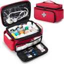 CURMIO Small Medicine Storage Bag Empty, Family First Aid Box, Pill Bottle Organizer for Emergency Medical Supplies, Red (Bag Only, Patent Pending)