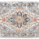 VK VK·LIVING Machine Washable Rug 9'x12' Vintage Design Washable Area Rugs with Non Slip Rugs for Living Room Bedroom Traditional Woven Rug Carpet Stain Resistant, Rug Decor Office Boho Rug, Blue&Orange