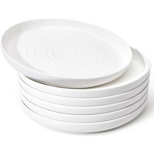 Sweese Porcelain Dinner Plates Set of 6, 10.5 Inch Dish Set - Dishwasher, Microwave, Oven Safe, Scratch Resistant, Kitchen Serving Dishes - White