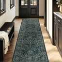 Woaboy Washable 2x6 Runner Area Rug, Hallway Kitchen Bedroom Beside Laundry Room Bathroom RugNon-Slip Low Pile Stain Resistant Soft Carpet for Vintage Boho Floral Home Decor Dark Green/Navy/Black