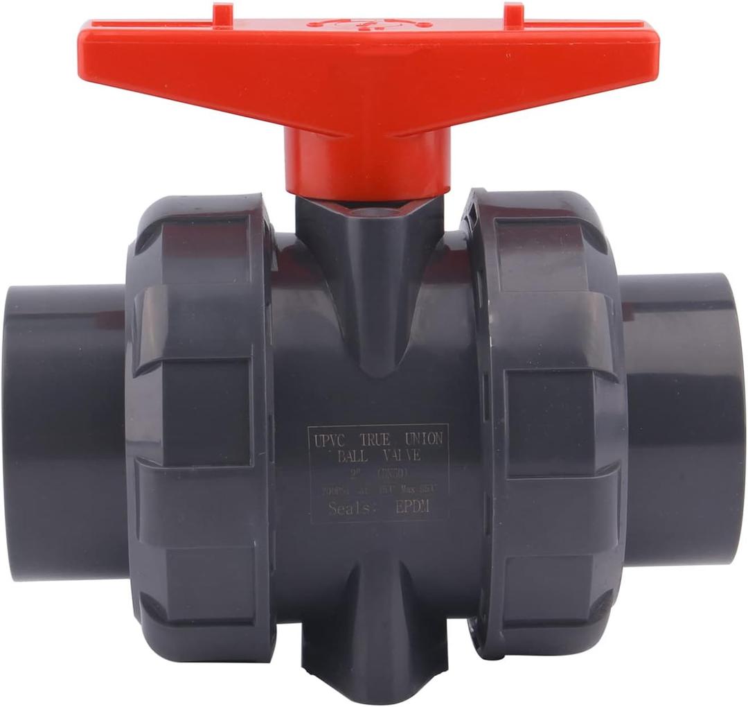 DERNORD PVC True Union Ball Valve with Full Port, EPDM O-Rings, and Reversible PTFE Seats,Rated at 200 PSI (2 inch Socket)