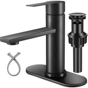 Black Bathroom Faucet Single Hole Single Handle Vanity 304 Material Modern Commercial RV Faucet with Pop-up Drain for 1 or 3 Hole (short, Black)