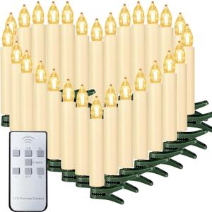 Sunjas 40PCS LED Flameless Candles Battery Operated Christmas Tree Candles with Remote, Button Cell Battery, Timer, Dimmer Battery Candle Flickering Warm Light Window Candle Christmas Home Decor