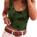 Tankaneo Womens Ruffle Deep V Neck Tank Tops Summer Sexy Floral Print Sleeveless Fitted Shirts Trendy Y2k Going Out Crop Tops (Green, L)