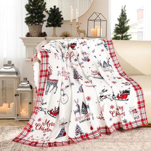 Christmas Throw Blanket Christmas Reindeer Blanket Ultra Soft Flannel Fleece Blankets Winter Plush Fuzzy Warm Bed Blankets Xmas Holiday Decor for Couch Bed 50" X 60"