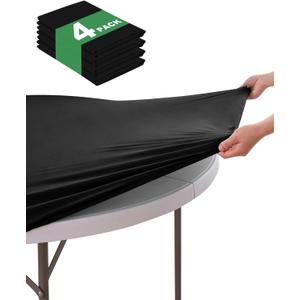KeyWave Round Fitted Table Covers - 32-36 Inch Spandex Water-Resistant Tablecloth with Elastic, 4 Pack Circle Table Cloths for Kitchen Dining Room, Black