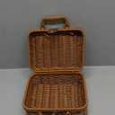 Mini Wicker Picnic Basket, Decorative Prop Suitcase Vintage Storage Hamper Makeup Organizer, 8.67" Metal Lock Plastic Rattan Storage Box with Handles for Sundries Travel Camping and Outdoor Party (Small, Brown)